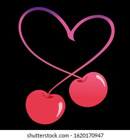 vector illustration of a cherry shaped as a heart