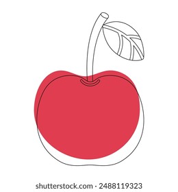 Vector illustration of cherry in simple doodle style. Graphic element isolated on white background. Fruits, berries. Food vector illustration.
