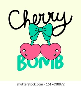 VECTOR ILLUSTRATION OF A CHERRY, SLOGAN PRINT