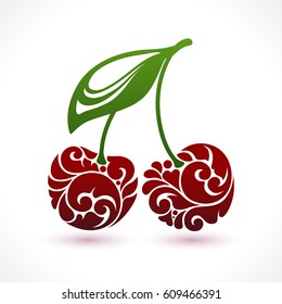 Vector illustration cherry symbol, icon, design element. Abstract Ornamental pattern berry on white background