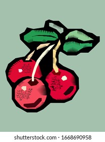 Vector - Illustration of Cherry symbol woodcut style