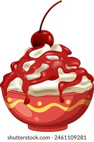 Vector illustration of a cherry topped sundae