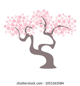 Vector illustration of a cherry tree in blossom. Sakura tree.