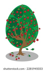 vector illustration of a cherry tree with ripe red berries on a white background