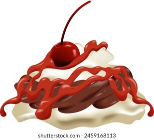 Vector illustration of a cherry-topped chocolate sundae