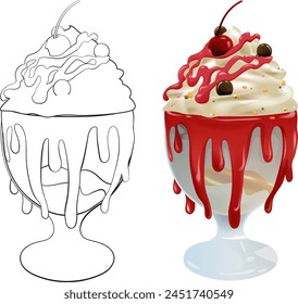 Vector illustration of a cherry-topped ice cream sundae.