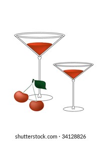 vector illustration of chery  cocktail isolated on white