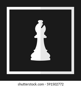 Vector illustration of chess bishop icon. White chess bishop icon on black background.