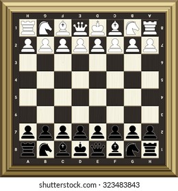 Vector illustration of chess board and all figures setup for start of the game.