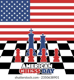 Vector illustration of chess with chess board and American flag background, to commemorate American chess day. September 1st.