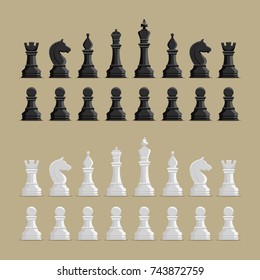 Ilustración vectorial Chess Figuras grandes, negro y blanco.