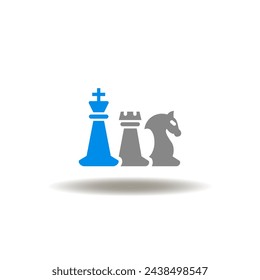 Vector illustration of chess figures: king, rook, knight. Icon of strategy. Symbol of competition, challenge, thinking, leadership.