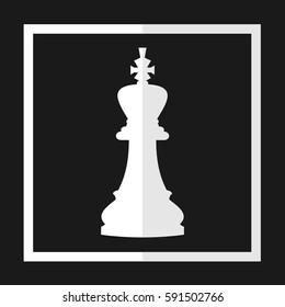 Vector illustration of chess king icon. White chess king icon on black background.