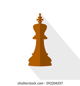 Vector illustration of chess king icon. Brown chess king icon on white background. Flat design.