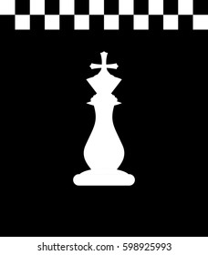 Vector illustration of chess king icon. White chess king icon on black background.