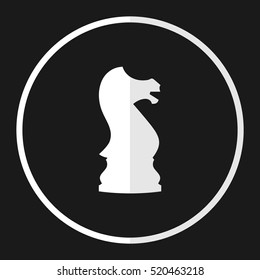 Vector illustration of chess knight icon. White chess knight icon on black  background.