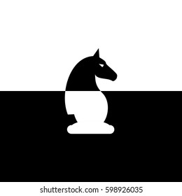 Vector illustration of chess knight icon. Black and white.