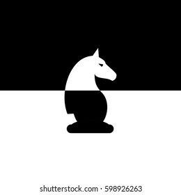 Vector illustration of chess knight icon. Black and white.