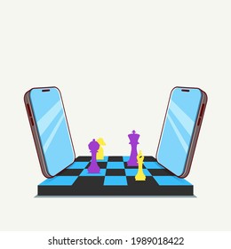 Vector illustration of chess online game competition with two smartphone isolated on a white background