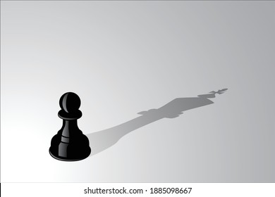 Vector illustration of chess pawn casting a king piece shadow