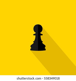 Vector illustration of chess pawn icon. Black chess pawn on yellow background. Flat design.