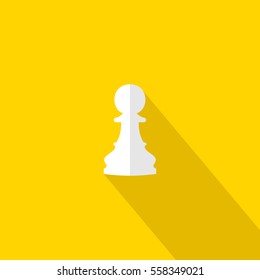 Vector illustration of chess pawn icon. White chess pawn on yellow background. Flat design.