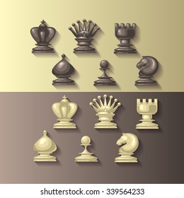 Vector illustration of chess pieces. Competition or strategy concept.  For your design, cover template, chess school or chess club. King, queen, rook, bishop, knight and pawn.