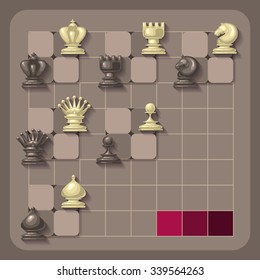 Vector illustration of chess pieces. Competition or strategy concept.  For your design, cover template, chess school or chess club. King, queen, rook, bishop, knight and pawn.