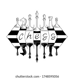 Vector illustration of chess pieces on a chessboard. Isolated background.
