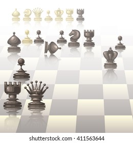 Vector illustration with chess pieces on chessboard.