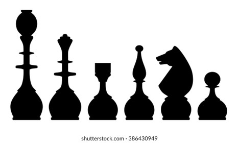 Vector illustration of chess pieces silhouettes over white background