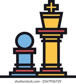 Vector illustration of chess pieces, symbolizing strategy, competition, and leadership. Perfect for content related to business tactics, planning, and decision-making