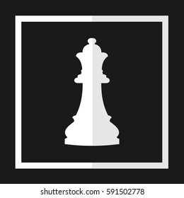 Vector illustration of chess queen icon. White chess queen icon on black background.