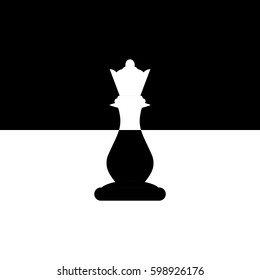 Vector illustration of chess queen icon. Black and white.