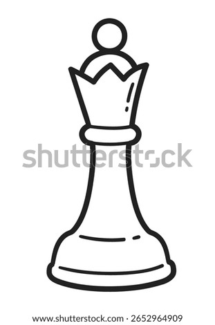 Vector illustration of a chess queen piece. Line art object for education and game themes.