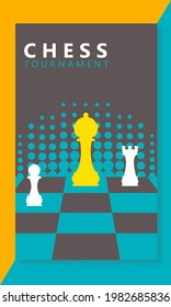 Vector illustration of chess tournament, match, game. Use as advertising, invitation, banner, poster, and web design with a chessboard and halftone