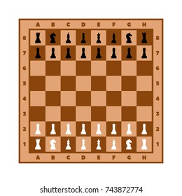 Vector illustration of a chessboard and a set of white and black chess.