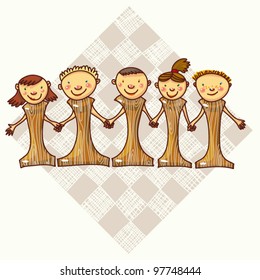 Vector illustration with chessmen looks like boys and girls.