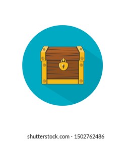 Vector illustration of a chest. Closed antique box. Wooden mysterious casket. flat box icon.