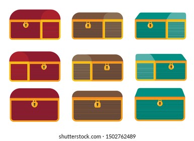 Vector illustration of a chest. Closed antique box. Wooden mysterious casket. flat box icon.