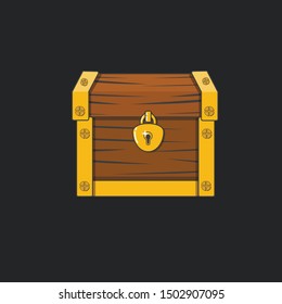 Vector illustration of a chest. Closed antique box. Wooden mysterious casket. flat box icon.