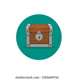 Vector illustration of a chest. Closed antique box. Wooden mysterious casket. flat box icon.
