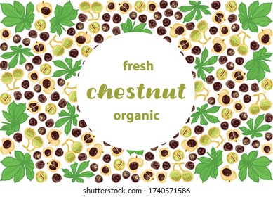 ilustración vectorial del diseño de castaño y hoja con fondo de castaño de papel de color blanco texto orgánico fresco EPS10