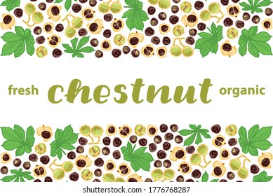 vector illustration of chestnut and leaf design with lettering chestnut background white text fresh organic EPS10