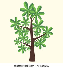 Vector Illustration of chestnut tree with two color leaves on light yellow background. 
