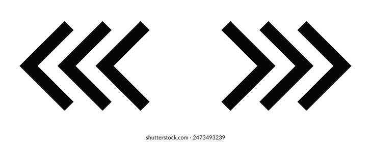 Vector illustration of chevron arrows in black and white. Perfect for navigation, direction, and interface designs. Editable stroke.