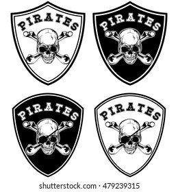 Vector illustration chevron set. Skull with crossed bones and lettering pirates. This font see in my portfolio.