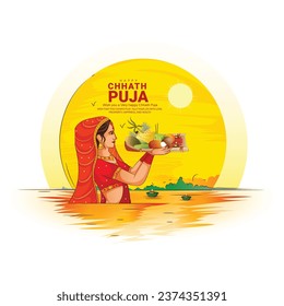 vector illustration of Chhath Puja,traditional puja ceremony of God Sun festival of India.