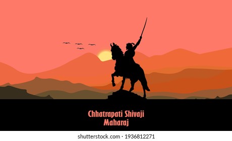 Ilustración vectorial de Chattrapati Shivaji Jyanti. Shivaji montando a caballo y sosteniendo una espada.