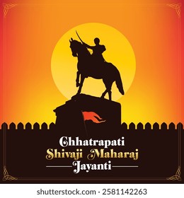 Vector illustration of Chhatrapati Shivaji Maharaj Jayanti social media template with written hindi text meaning Shiv Jayanti